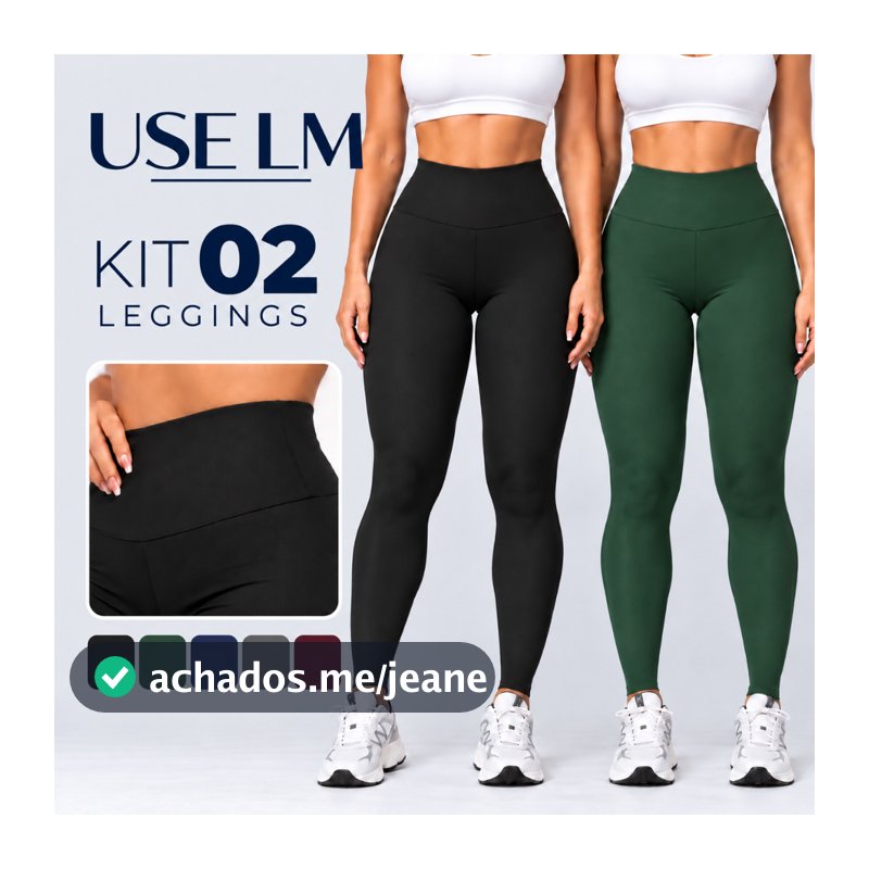 Kit 2 Calças Legging Feminina Suplex Fitness Academia Leg Cintura Alta Cos Alto Treino Pilates Corrida