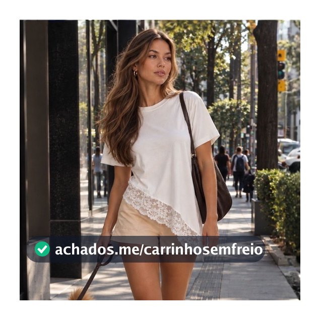 Blusa Feminina Manga Curta Barra de Renda Premium Look Casual Elegante Fashion Assimetrica Confortável Tshirt Moda