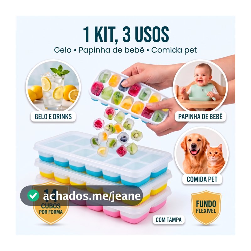 Kit 2/4/8 Forma Forminha de Gelo Silicone Com Tampa 14 Cubos Multiuso Formas Para Papinha de Bebê