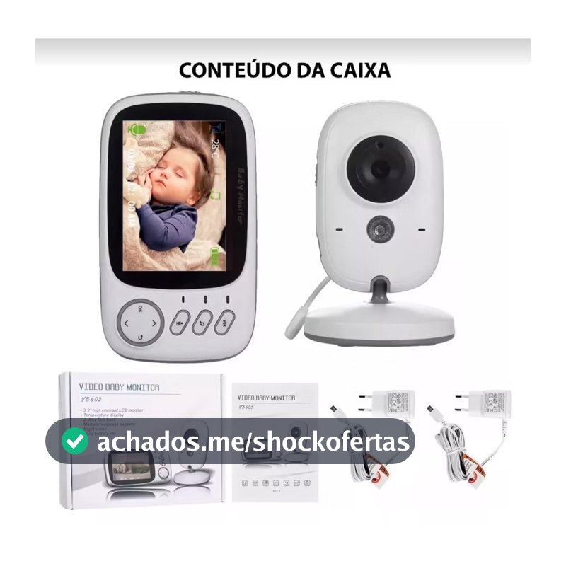 Babá Eletrônica com Monitor Visão Noturna Áudio Bidirecional Sensor de Temperatura Monitor Infantil Digital