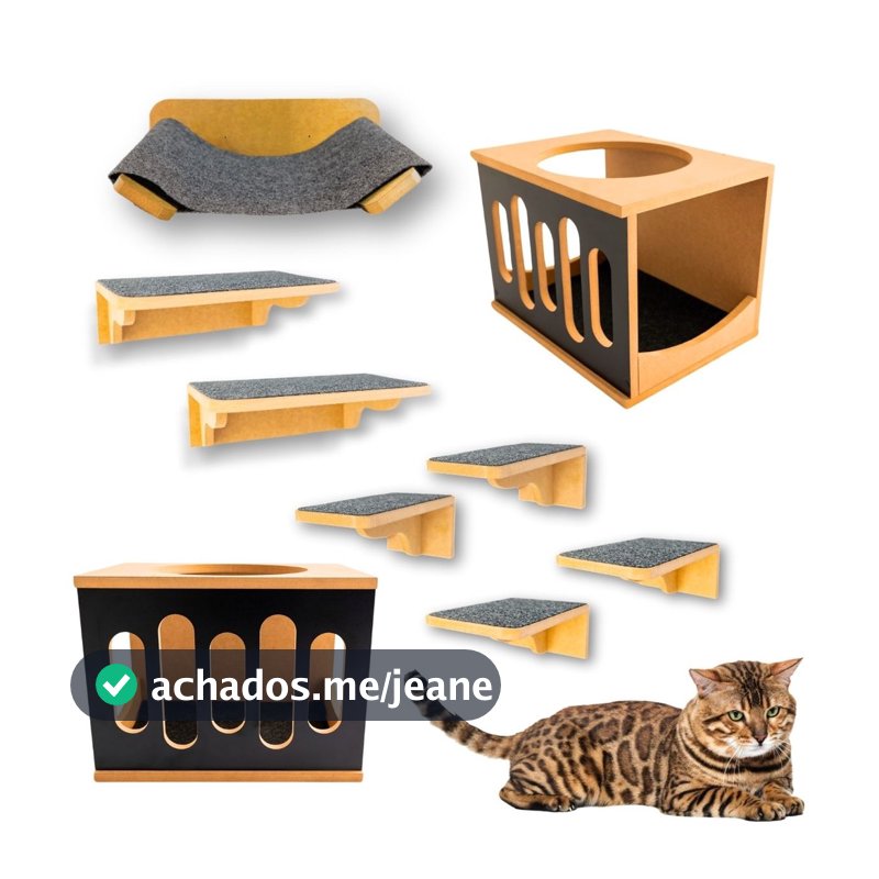 Playground Gato REFORÇADO PREMIUM 9pçs Nichos Prateleiras MONTADAS E PARAFUSADAS Coisas Para Gato