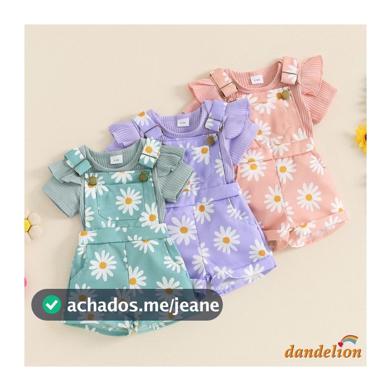 Conjunto de roupas para bebês meninas/macacão de manga curta/shorts suspensórios com estampa de flores/roupa de verão infantil