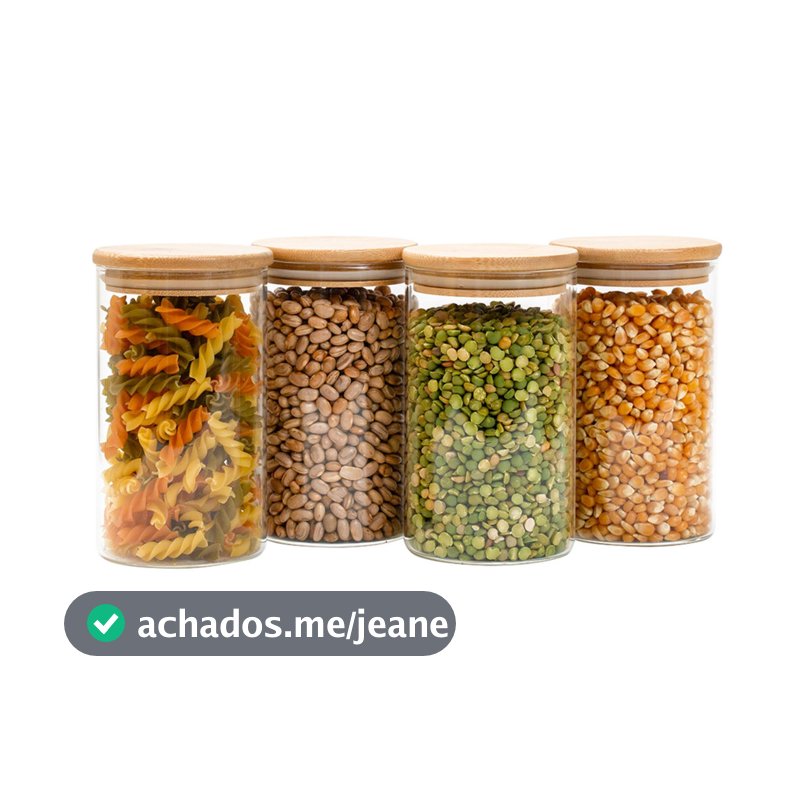 Kit 4 potes de vidro 600ml tampa de bambu herméticos redondos - Tüd