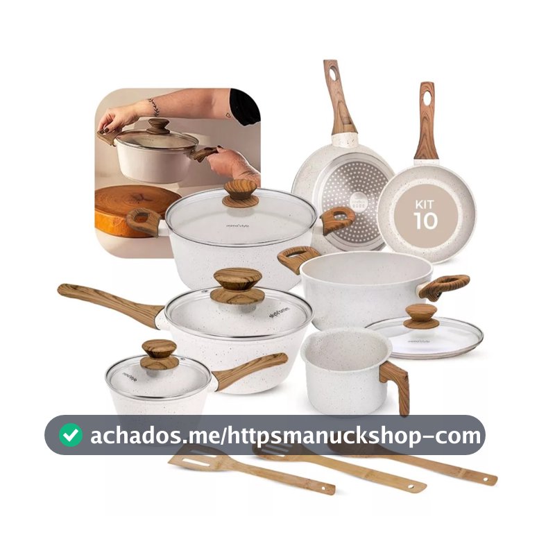 Jogo De Panelas Indução Kit 10 Peças Revestimento Cerâmico Style Cook Marmol - Mimo Style Premium