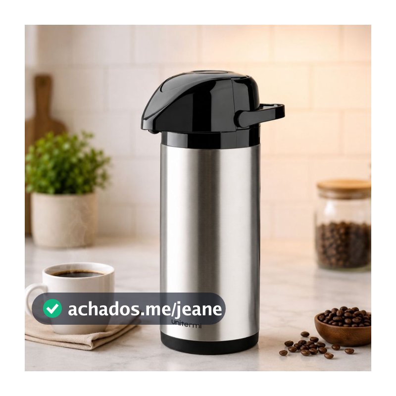 Garrafa Térmica em Inox Café 1L - Pressão Mantém Quente e Gelado c/ Alça Chimarrão Leite Escritórios
