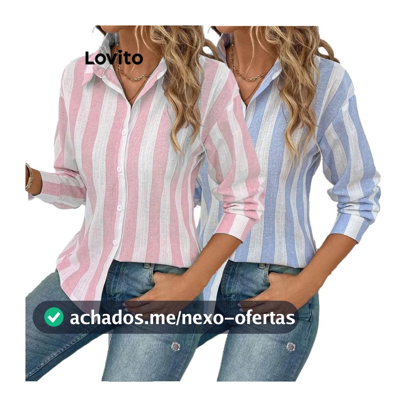 Lovito Casual Blusa Listrada Com Botões Colorblock Para Mulheres LNL54004 (Multicolorido)