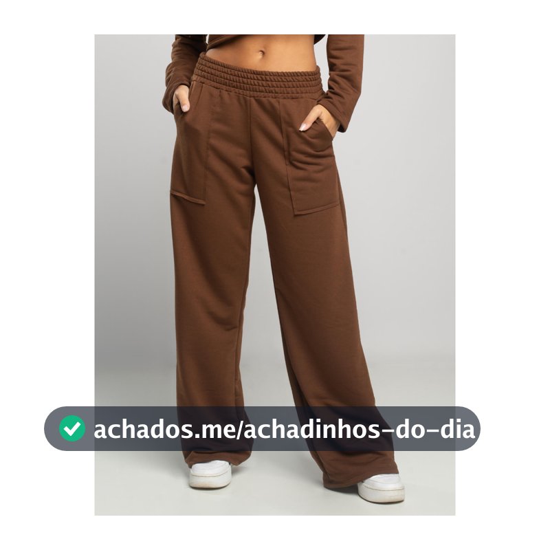 Calça Feminina Pantalona Wide Leg Moletinho Cintura Alta