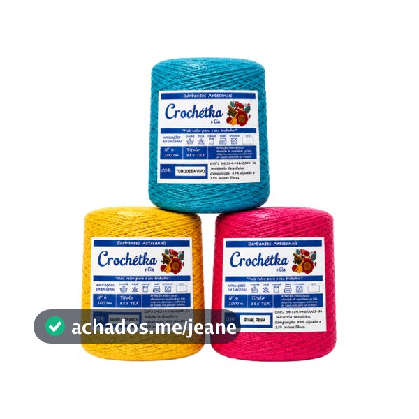 Kit 3 Cones Barbantes Crochétka 1kg Para Crochê e Artesanatos, Qualidade E Maciez - fio 6 ou fio 8