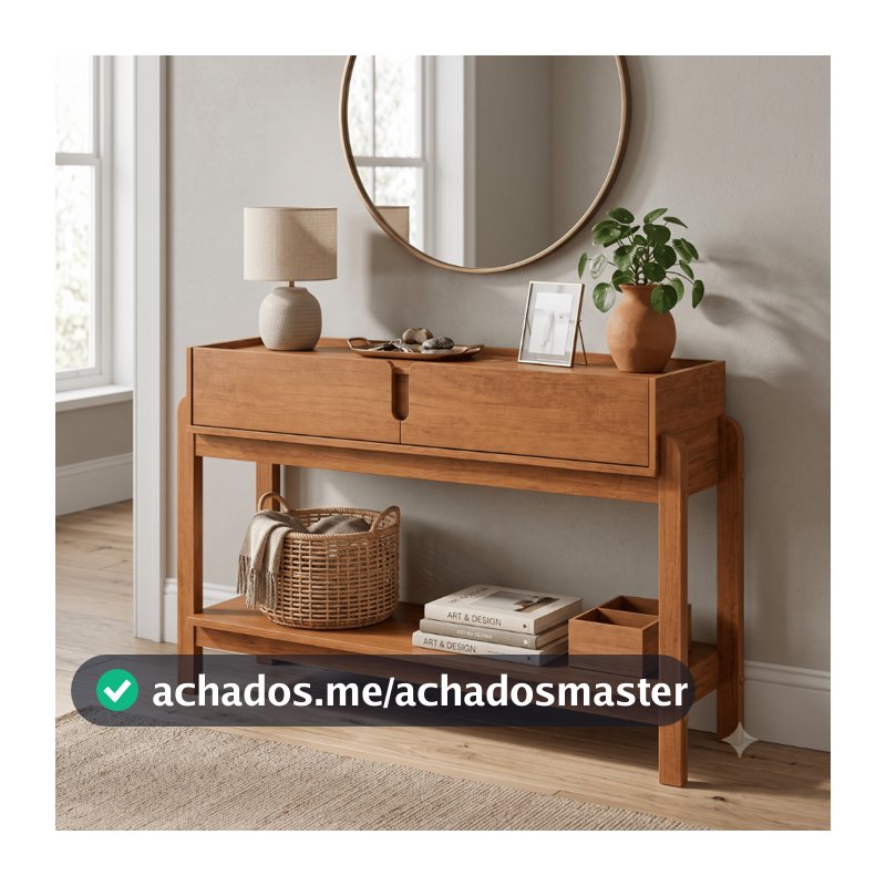 OFERTA Aparador Console Compacto 2 Gavetas Prateleira Madeira Maciça Decoração Sala Corredor