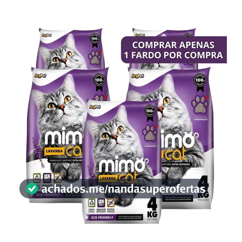 Kit 5 Pacotes Fardo Areia Higiênica Sanitária de Gato MimoCat Alta Absorção Forma Torrões