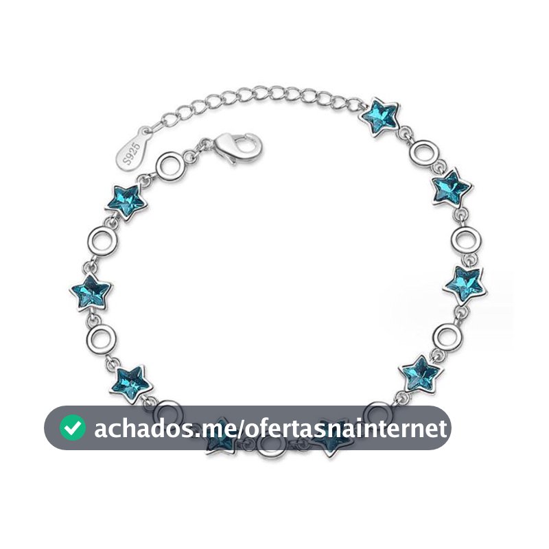Moda Simples Pulseira de Prata 925 Libras Esterlinas Pulseira Azul Cinco Pontas Estrela Cristal Pulseira Classe Pulseira Mão Jóias Fofa Estrela Doce Jóias Feminina CB109