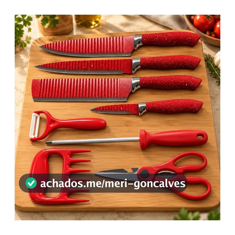 Jogo de Facas de Cozinha 8 Peças Genebra Corte Navalha Antiaderente Premium