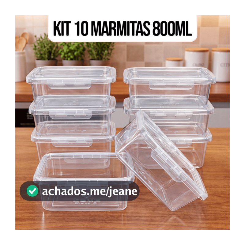 10 Marmitas Potes 800ml Travas Laterais hermeticas - Livres de BPA Alimentos organiza congelador - KAZIVA
