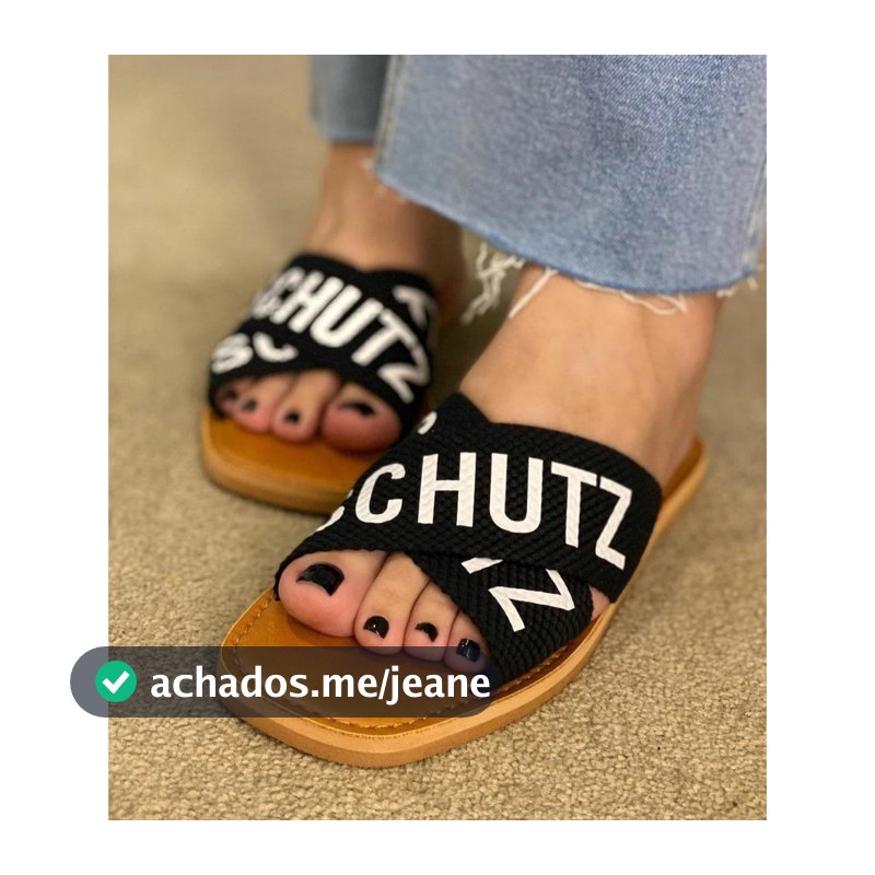 Rasteira Flat Schutz Com Tiras Em X Com Logo - Original