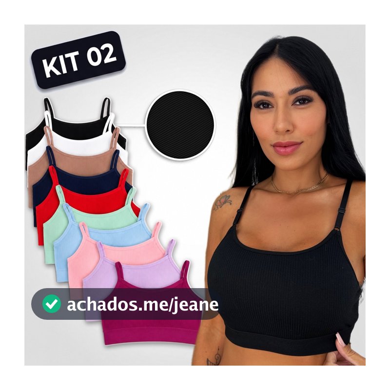 Kit 2 Top Canelado com Bojo Removível Alça Ajustável Fitness Academia