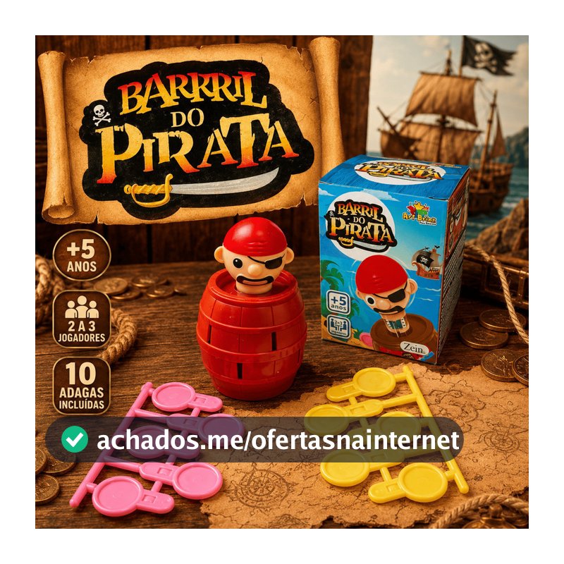 Jogo Barril Pula Pirata Infantil com 10 Adagas Coloridas 2 a 3 Jogadores Brinquedo de Suspense +5 Anos