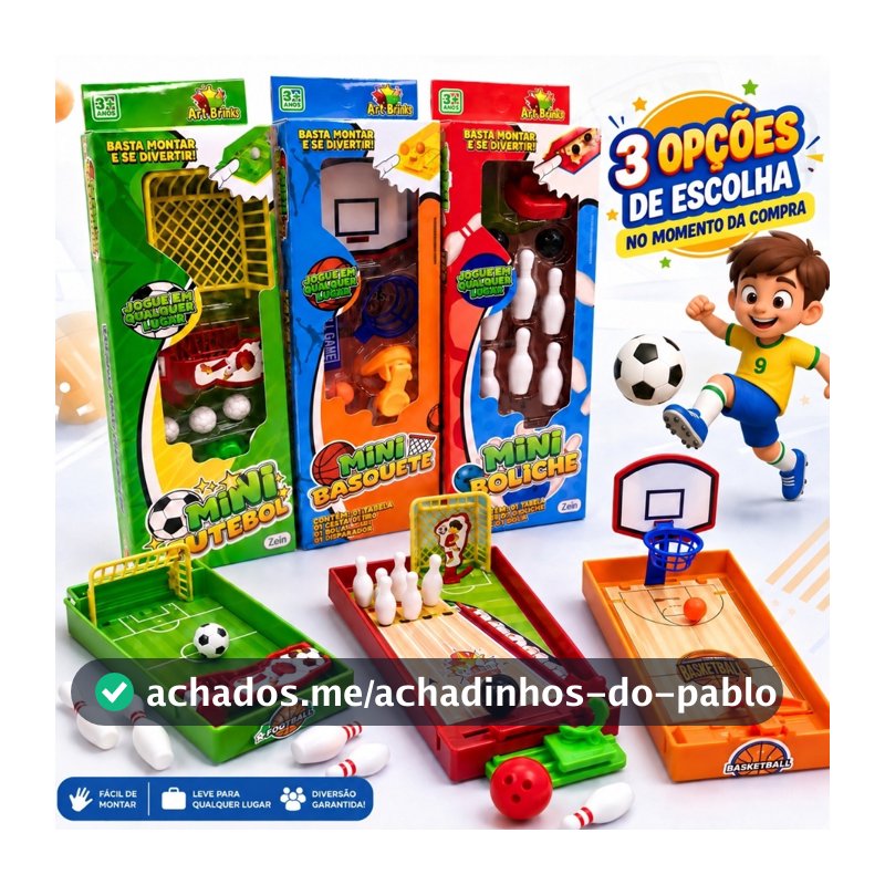 Mini Jogo Infantil Futebol Basquete Boliche Brinquedo de Mesa Educativo Interação 3 Modelos