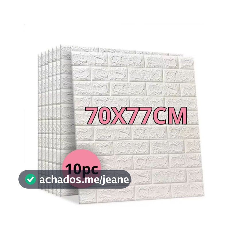 Kit 10 Placas 3D Tijolinho Branco 70x77cm Autocolante Adesivo Decoração