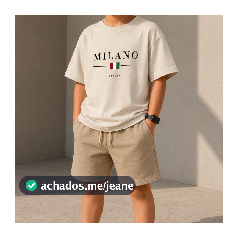 Kit Camiseta Infantil Milano e Short Moletinho + Brinde Relógio Digital