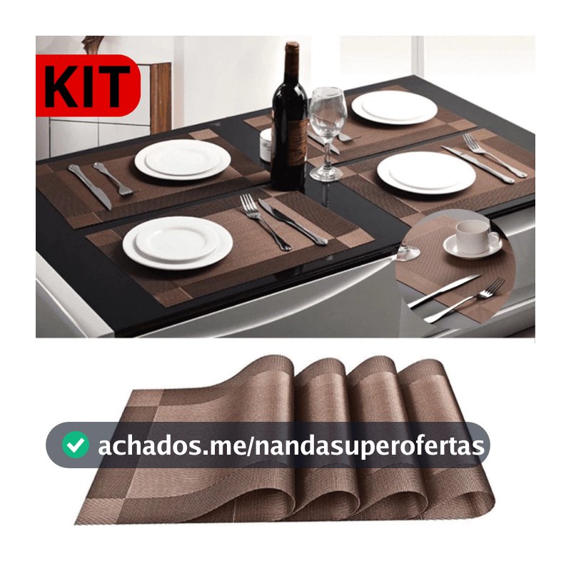 KIT 4 ou 6 Jogo Americano Metalizado em PVC Retangular Mesa Posta Sousplat