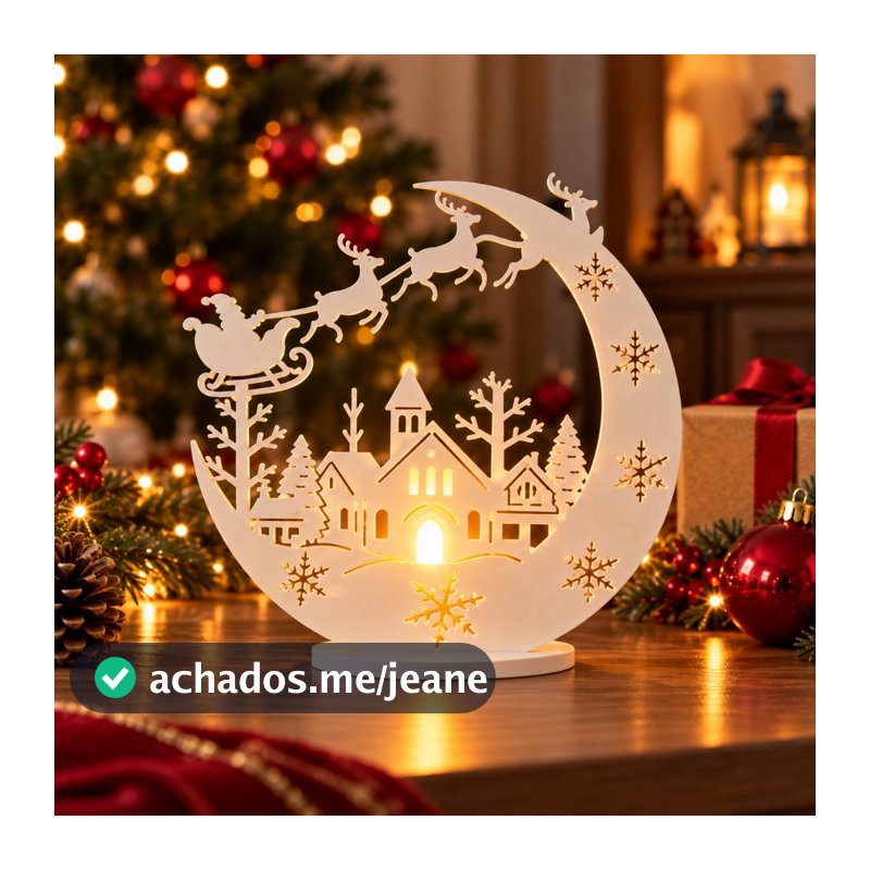 Luminária Decorativa Natalina com Vela LED – Vila de Natal Papai Noel e Renas para Mesa