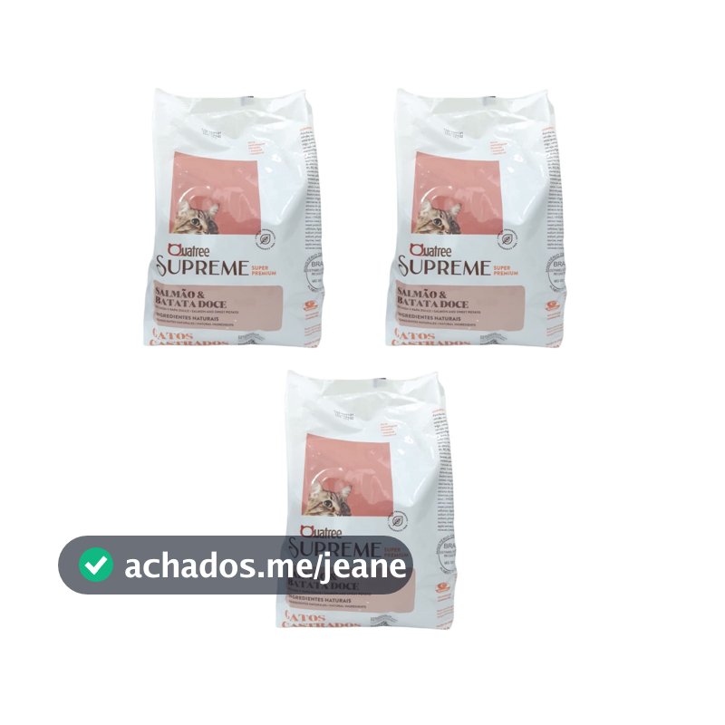 Kit 3 Rações Quatree Supreme Gato Castrado Salmão e Batata Doce 1kg