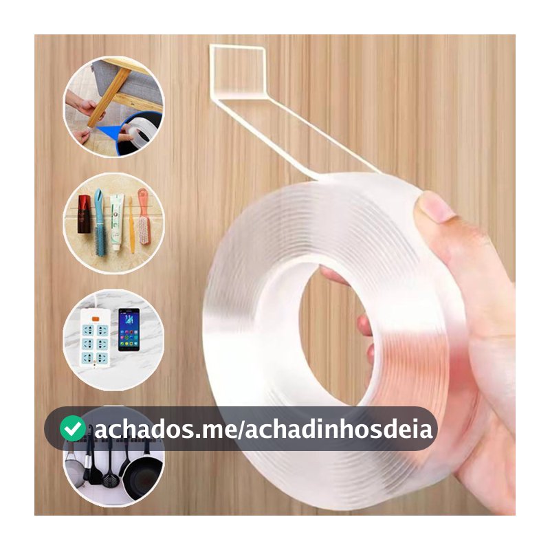 1/2 Fita Dupla Face Extra Forte Transparente NanoGel Silicone Adesiva Cola na Parede Móvel Porta