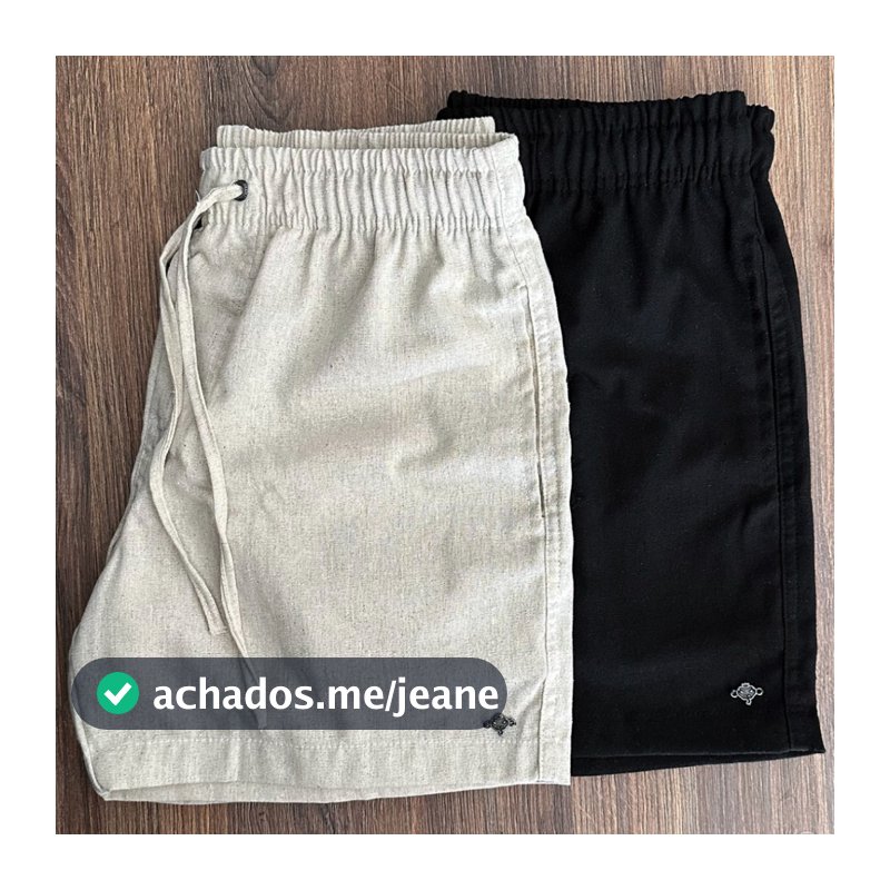 Kit 2 Shorts em Linho Masculino Premium Mauricinho Bermuda Casual Praia Verão Cor Offwhite Natural e Preto