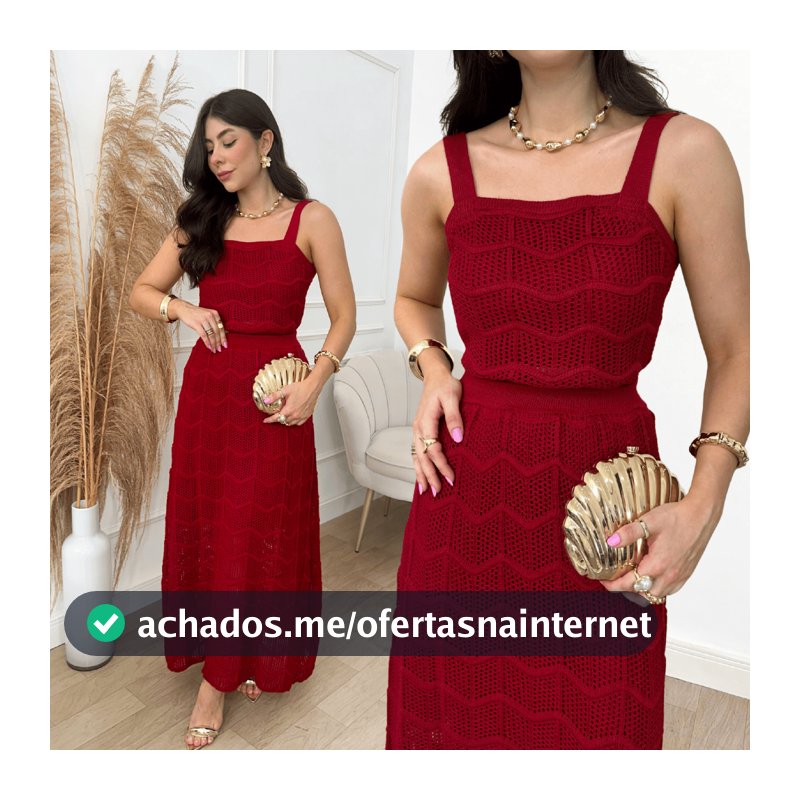 Conjunto Longo Saia Cropped Feminino Tricot Rendado Moda Verão Blogueira