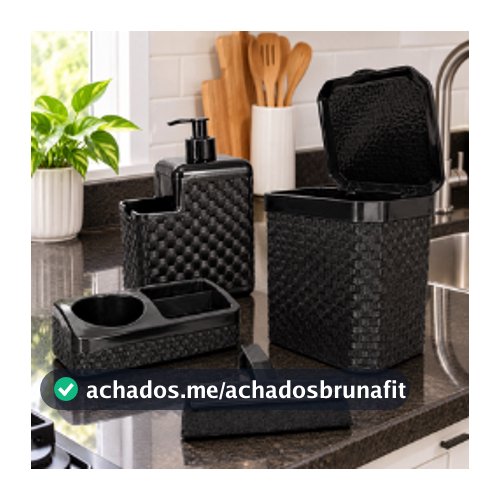 Kit Cozinha Rattan 5L – Lixeira + Porta Detergente + Rodinho | Organização Completa