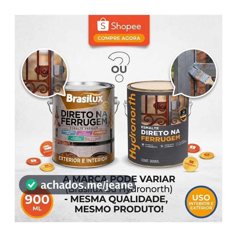 Tinta Direto na Ferrugem Esmalte Sintetico Para Portão Enferrujado 900ml Brasilux/Similares Todas as Cores Disponiveis