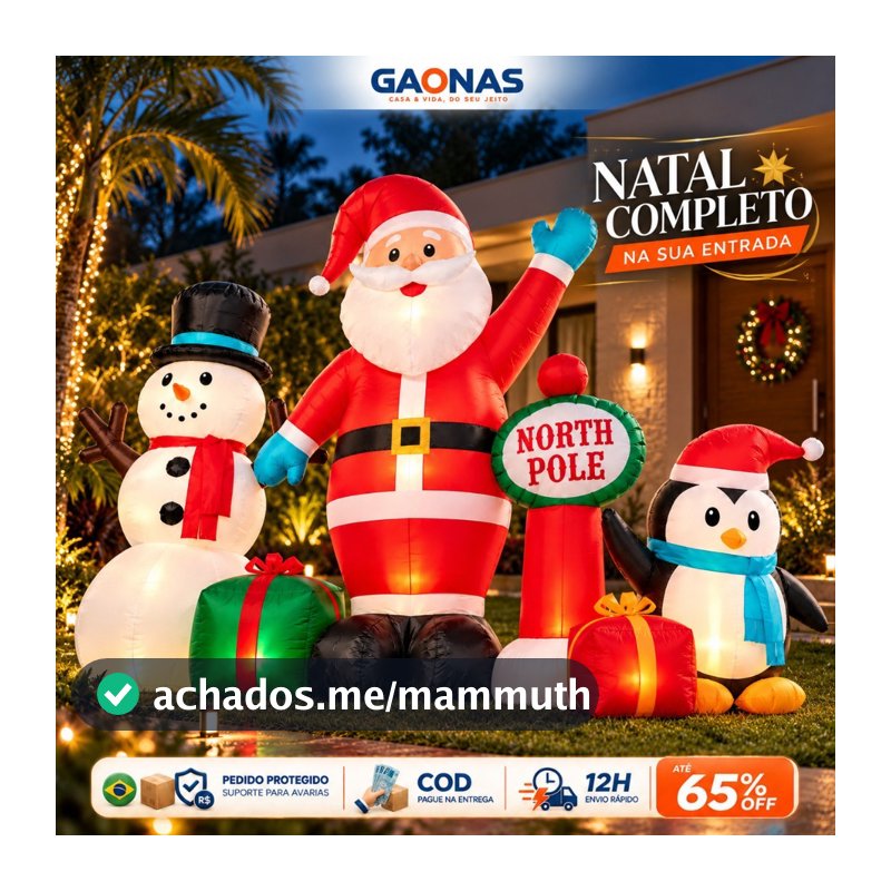 GN-Decoração de Natal Inflável Grande Papai Noel Inflável com LED Decoração Inflável Natalina Gigante 245cm 5 LEDs IP44