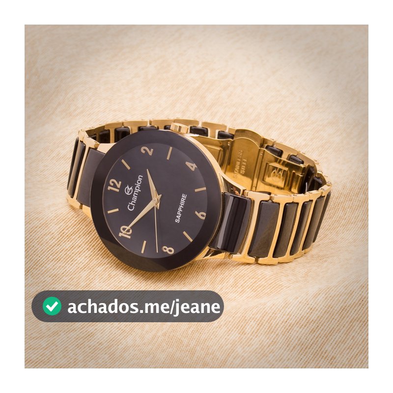 Relogio Feminino Champion Ceramica Preto com Dourado Luxo Vidro Safira Original CA21866U
