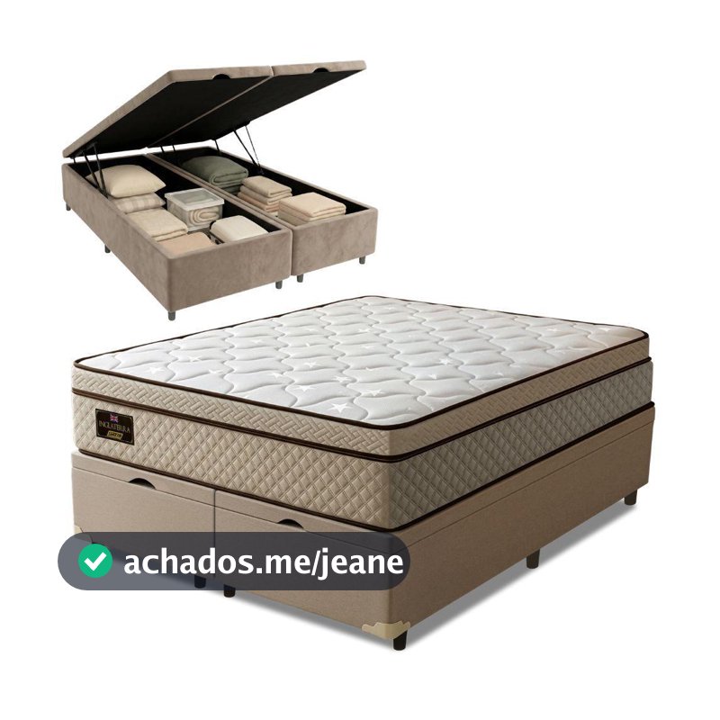 Cama Box Baú Colchão Queen Gazin  Premium Molas Ensacadas E Euro Pillow 158x198x73cm Bege Branco