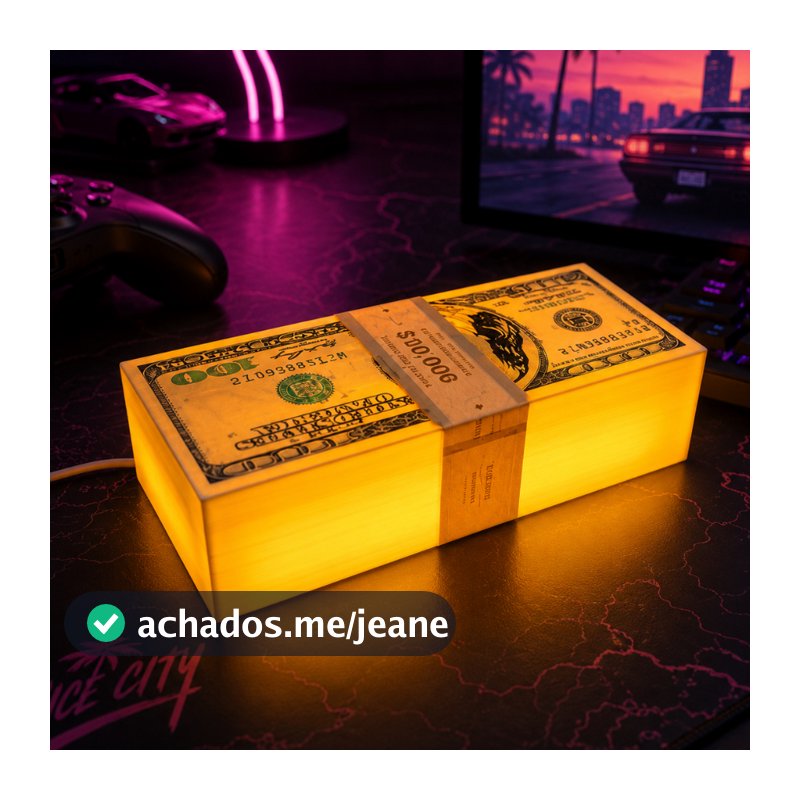 Dinheiro inspirado no GTA VI - Rotativo - Opção Sem Luz  e Luminária com LED USB parece levitar igual no jogo