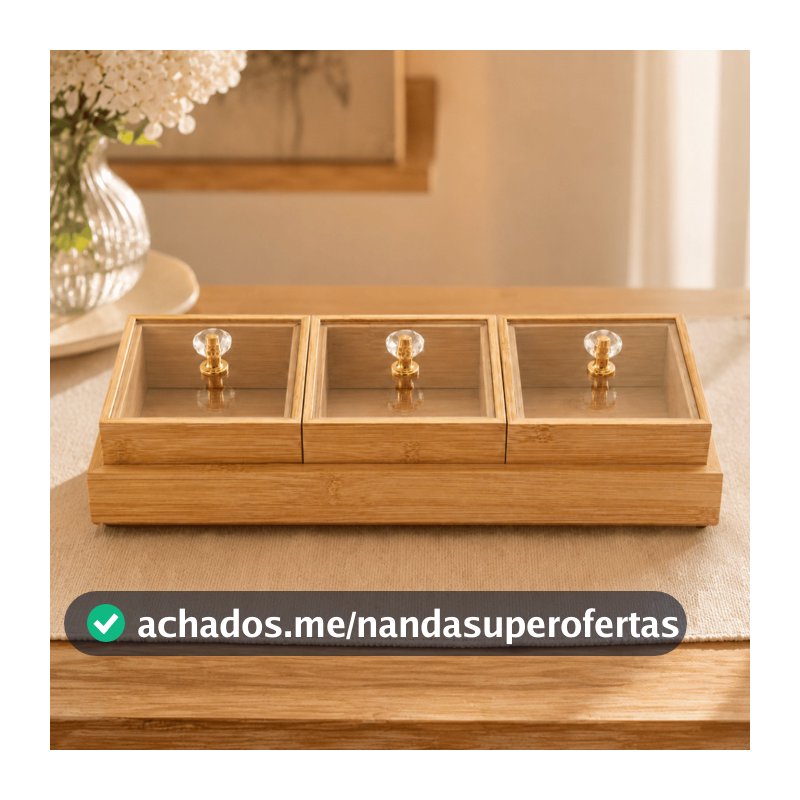 Kit 4 Peças de Bandeja Multiuso COM TAMPA ACRILICA Organizador Potes Moderna