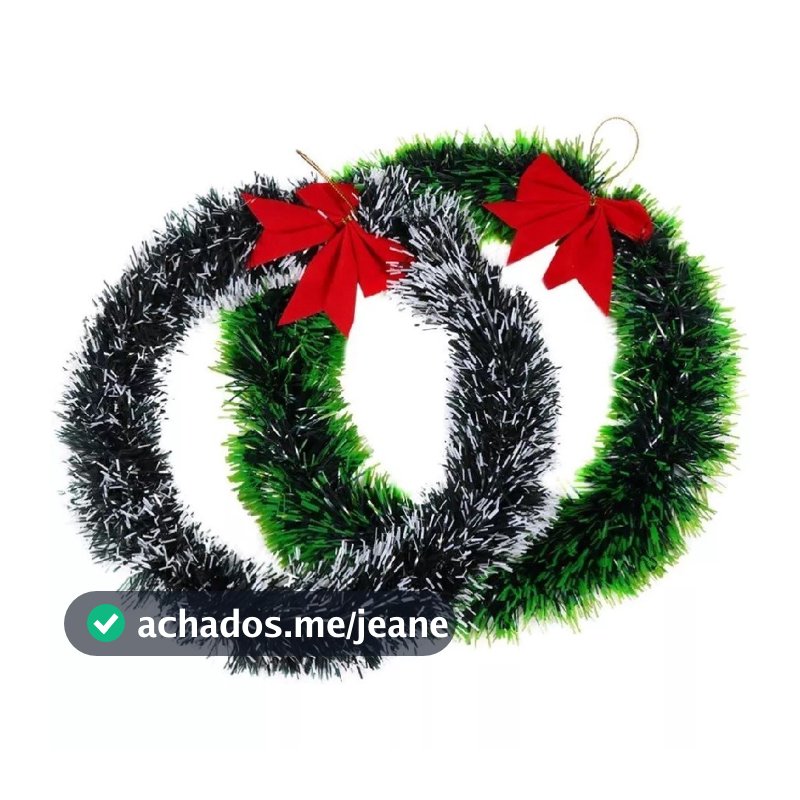 Guirlanda Festão Nevada Verde Ou Verde  25Cm Para Porta Com Laço Vermelho Enfeite De Natal Decoração Natalina