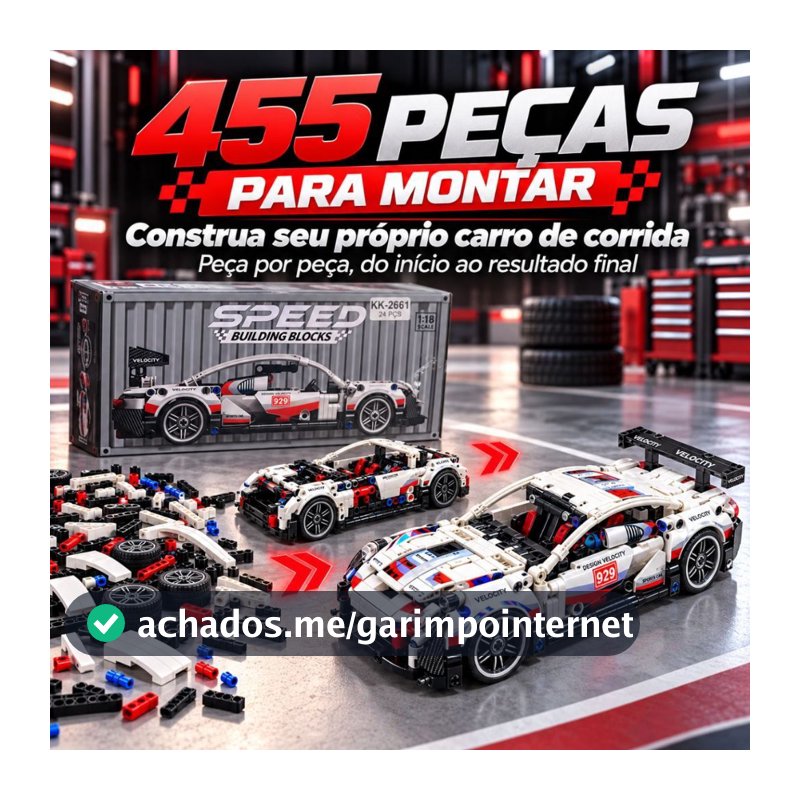 Brinquedo Miniatura 455 Peças Carrinho 1:18 Blocos De Montar Porsche Cinza Corrida