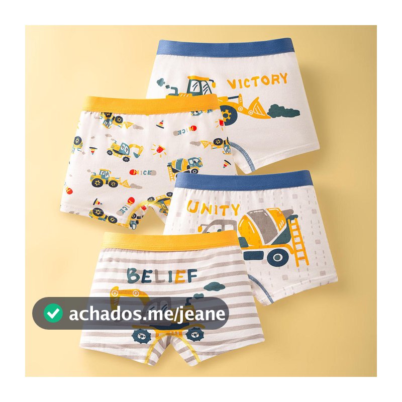 4 Peças de Cuecas Boys Menino Cartoon Infantil De Veículos de Tratores Personalizadas De Algodão Para Crianças E Bebês