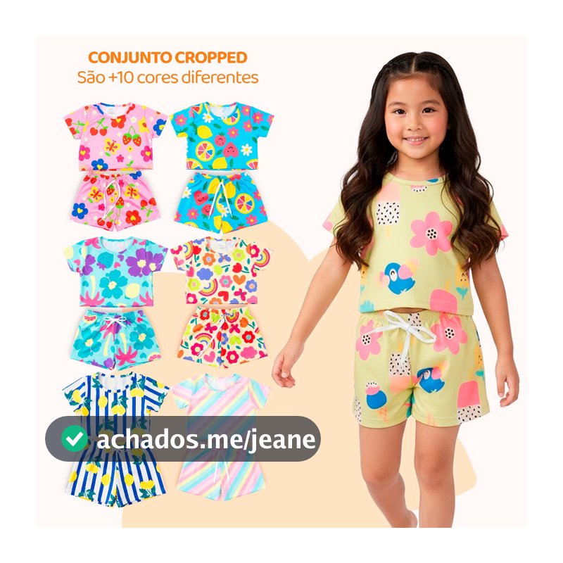 Kit 6 Peças de Conjunto Cropped Infantil Menina Moda Praia Verão Roupa Infantil Feminina de Calor Conjunto Verão Menina