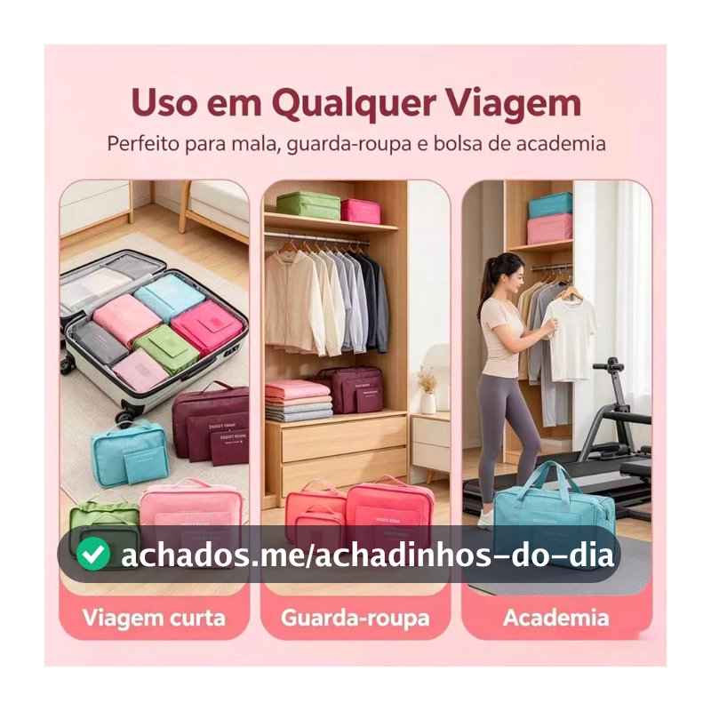 Kit Organizador de Mala para Viagem com 6 Peças – Bolsas e Necessaires para Bagagem