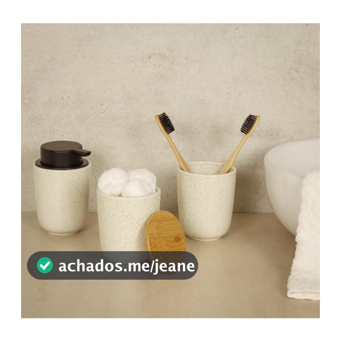 Conjunto Lavabo 3 Peças Banheiro Cerâmica Yoi Osaka Porta Algodão, Escova e Sabonete Liquido