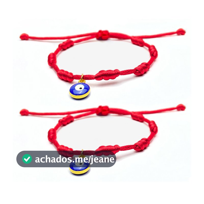 Kit 2 Pulseiras 7 Nos Vermelha Kabalah Pingente Olho Grego Proteção