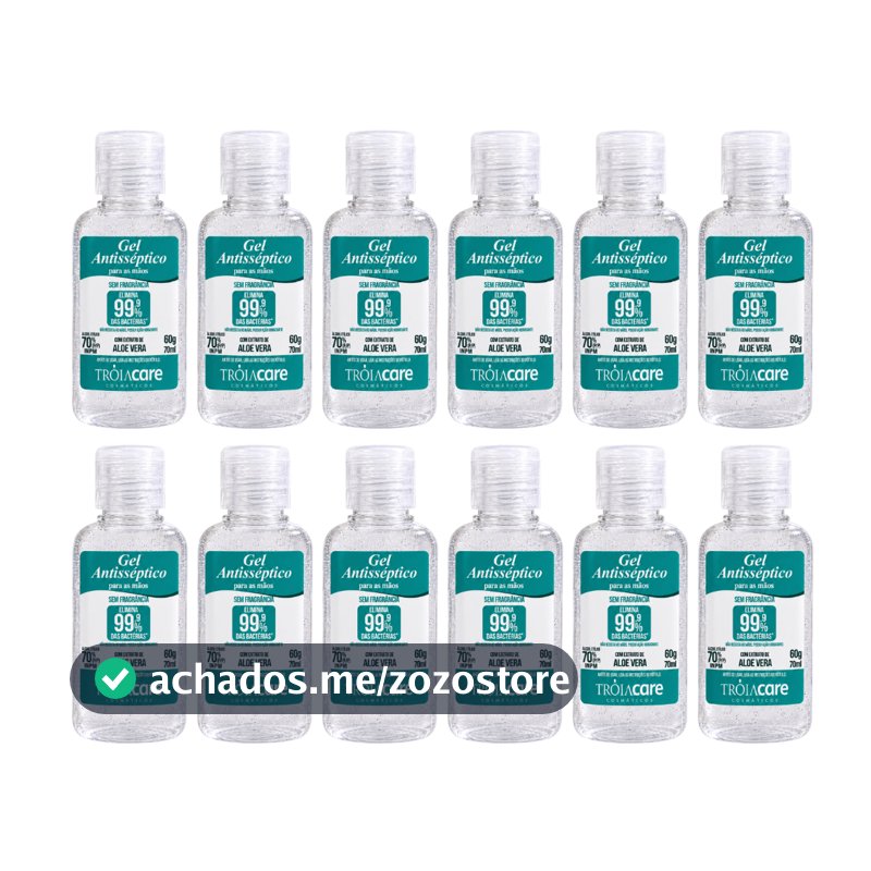 Kit 12 Álcool Gel Higienizante Antisséptico 60ml Tróia care