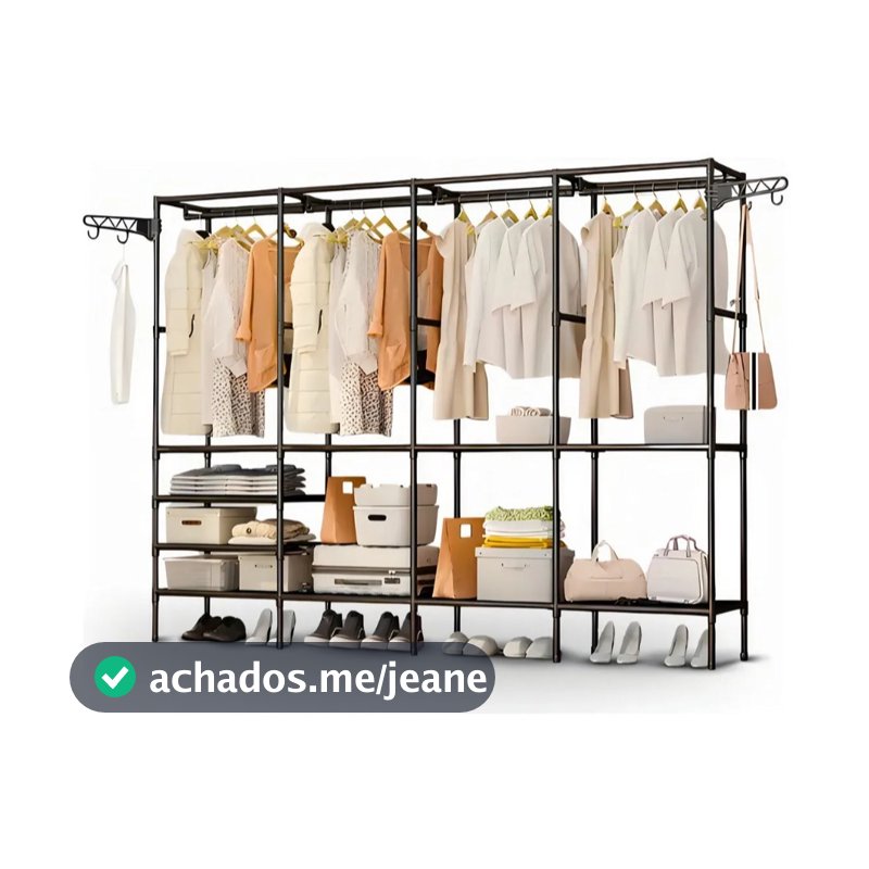 Arara De Roupa Cabideiro De Chão Sapateira Rack Organizador Multiuso Aço Inox