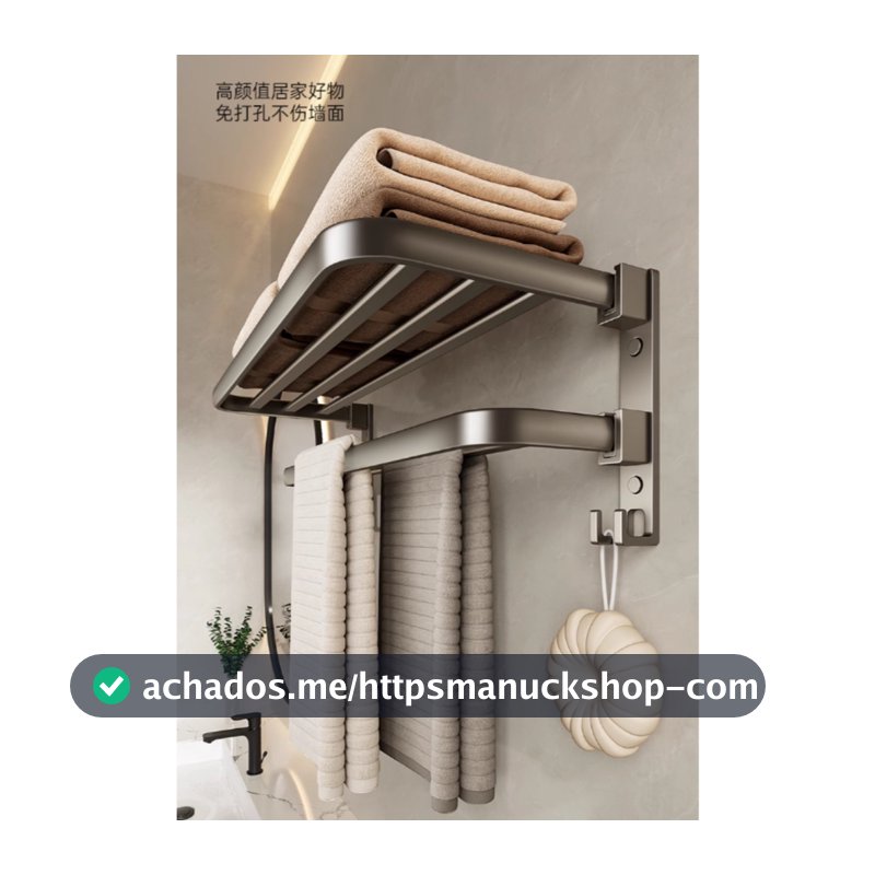 Porta Toalha Suporte Toalheiro Banheiro Duplo Aço Inox Premium Retratil 90° Sem adesivos, precisa fazer furos