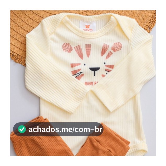 Conjunto Body Bebê Pagão Infantil Canelado Longo Tigrinho Menino e Menina