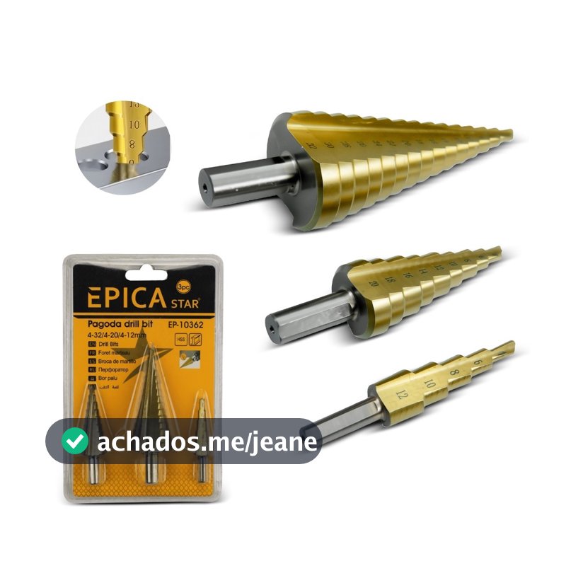Jogo de 3 Brocas Escalonadas em Aço Titânio HSS - Conjunto de Brocas Cônicas de Alta Performance