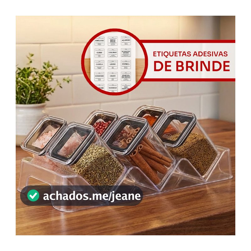Kit Porta Condimentos Hermético Organizador de Temperos 6 Potes