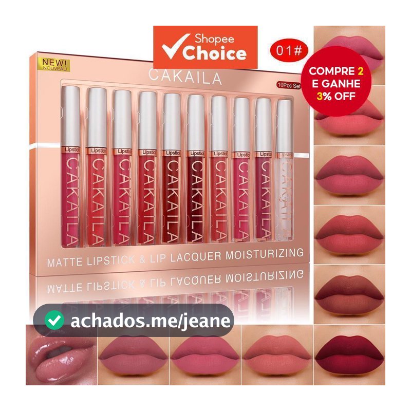 Conjunto de Batons Matte CAKAILA, longa duração, à prova d'água, não gruda e não desbota.